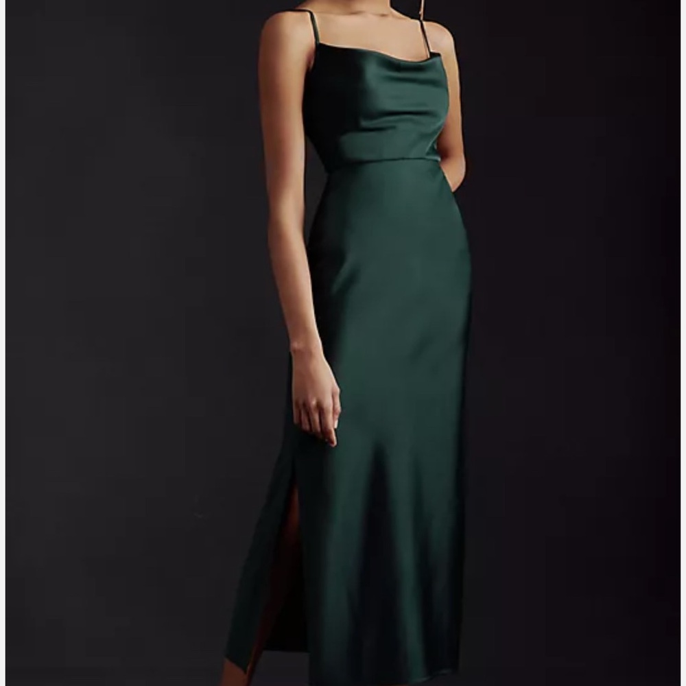 BHLDN Dark Emerald Green Cali Cowl Neck Satin Slip Evening Dress Size 12
